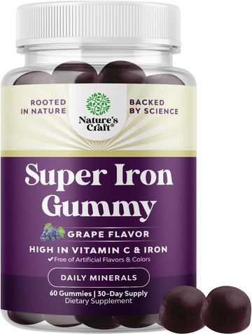 Extra Strength Iron Gummies For Women And Men - Potent 45Mg Per Serving Chewable Iron Supplement For Women And Men With Vitamin C For Higher Absorption - Vegan Daily Iron Gummy No Artificial Flavors