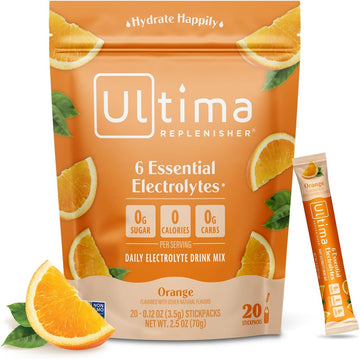 Ultima Replenisher Daily Electrolyte Drink Mix – Orange, 20 Stickpacks – Hydration Packets With 6 Key Electrolytes & Trace Minerals – Keto Friendly, Vegan, Non-Gmo & Sugar-Free Electrolyte Powder