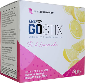 4Life Energy Go Stix - Healthy Energy Source - Pink Lemonade Drink Mix - Contains Natural Caffeine from Guarana, Maca, Yerba Mate, and Green Tea Leaf Extract - 30 Packets