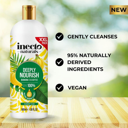 Inecto Natural Banana Shampoo 900Ml, Super-Creamy Infused With 100% Natural Banana Extract, Deeply Nourish, Hungry Hair