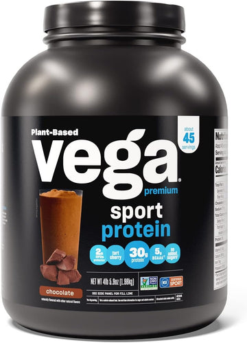 Vega Sport Premium Vegan Protein Powder Chocolate(45 Servings) 30G Plant Based Protein,5G Bcaas,Dairy Free,Gluten Free,Non Gmo,Pea Protein For Women And Men,4Lbs 5.9Oz(Packaging May Vary)