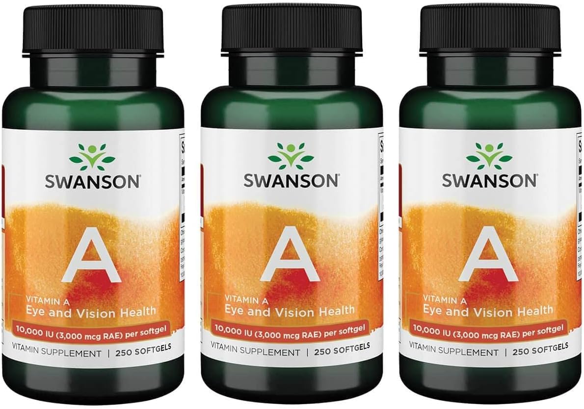 Swanson Vitamin A 10,000 Iu (3,000 Mcg Rae) Natural Nourishment For Bone, Skin Health, Vision Support & Immune System Function - High Absorption Vitamin A 250 Softgels (3 Pack)