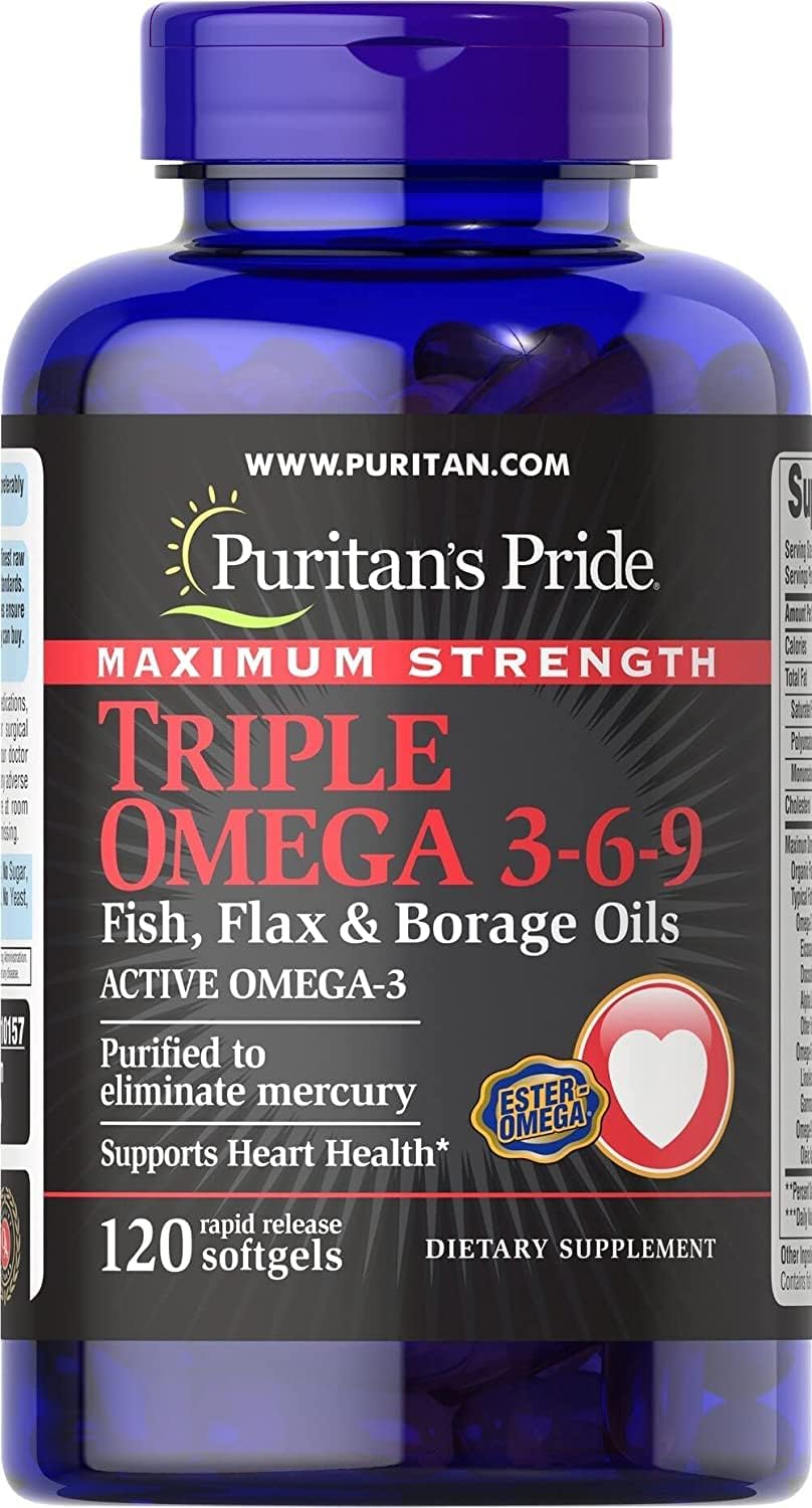 Puritan's Pride Triple Omega 3-6-9 Fish, ax & Borage Oils, 120 Count