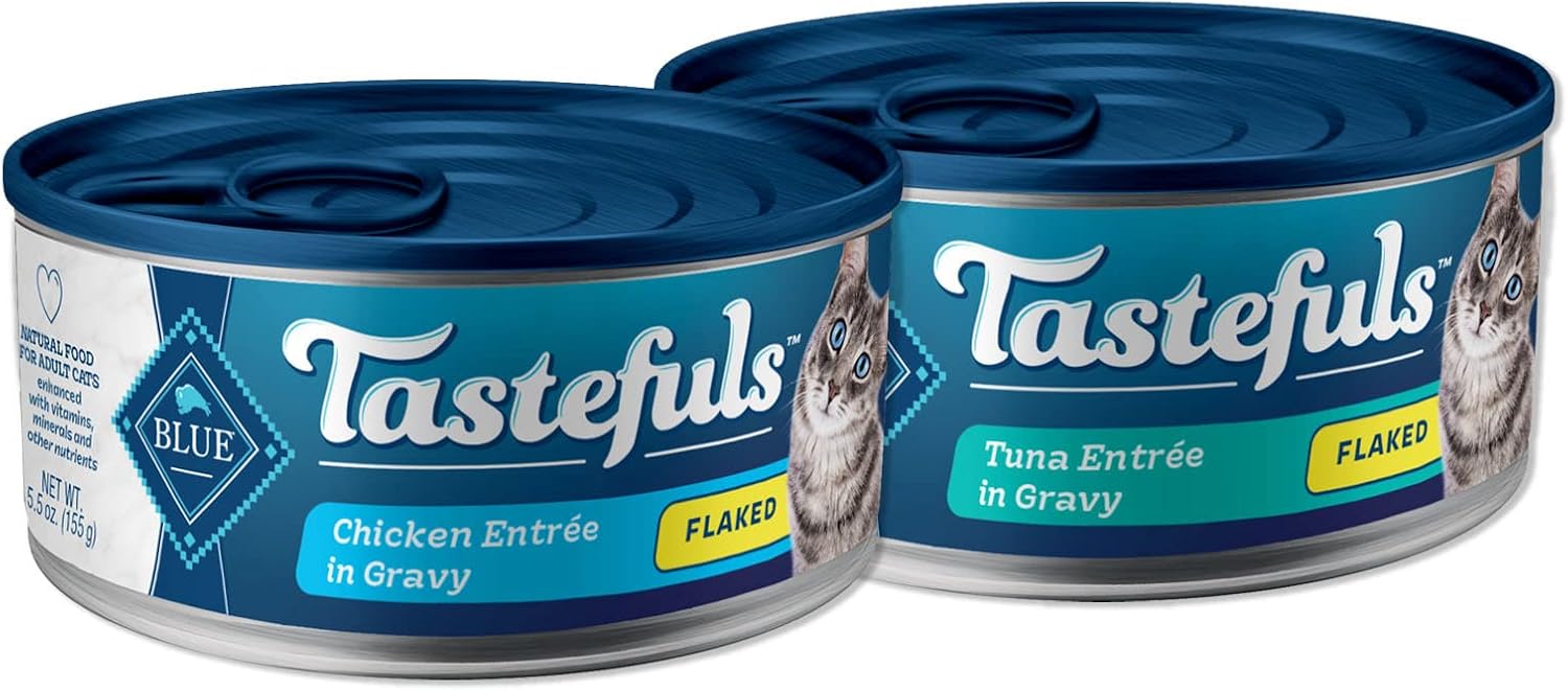 Blue Buffalo Tastefuls Natural Flaked Wet Cat Food Bundle, Flaked Chicken And Tuna 5.5-Oz Cans (48 Count- 24 Of Each Flavor)