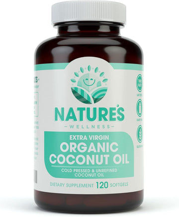 Natures Wellness Organic Coconut Oil 2000Mg - Healthy Skin, Nails, Hair Growth – Extra Virgin, Cold Pressed, Unrefined Non Gmo - Rich In Mct Mcfa - Support Brain Function