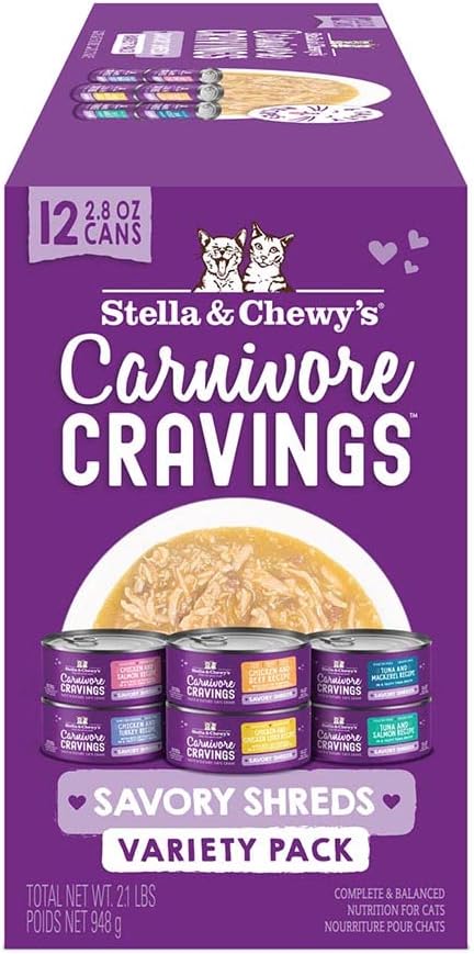 Stella & Chewy’S Carnivore Cravings Savory Shreds Canned Wet Cat Food Variety Pack – (2.8 Ounce Cans, Case Of 12)