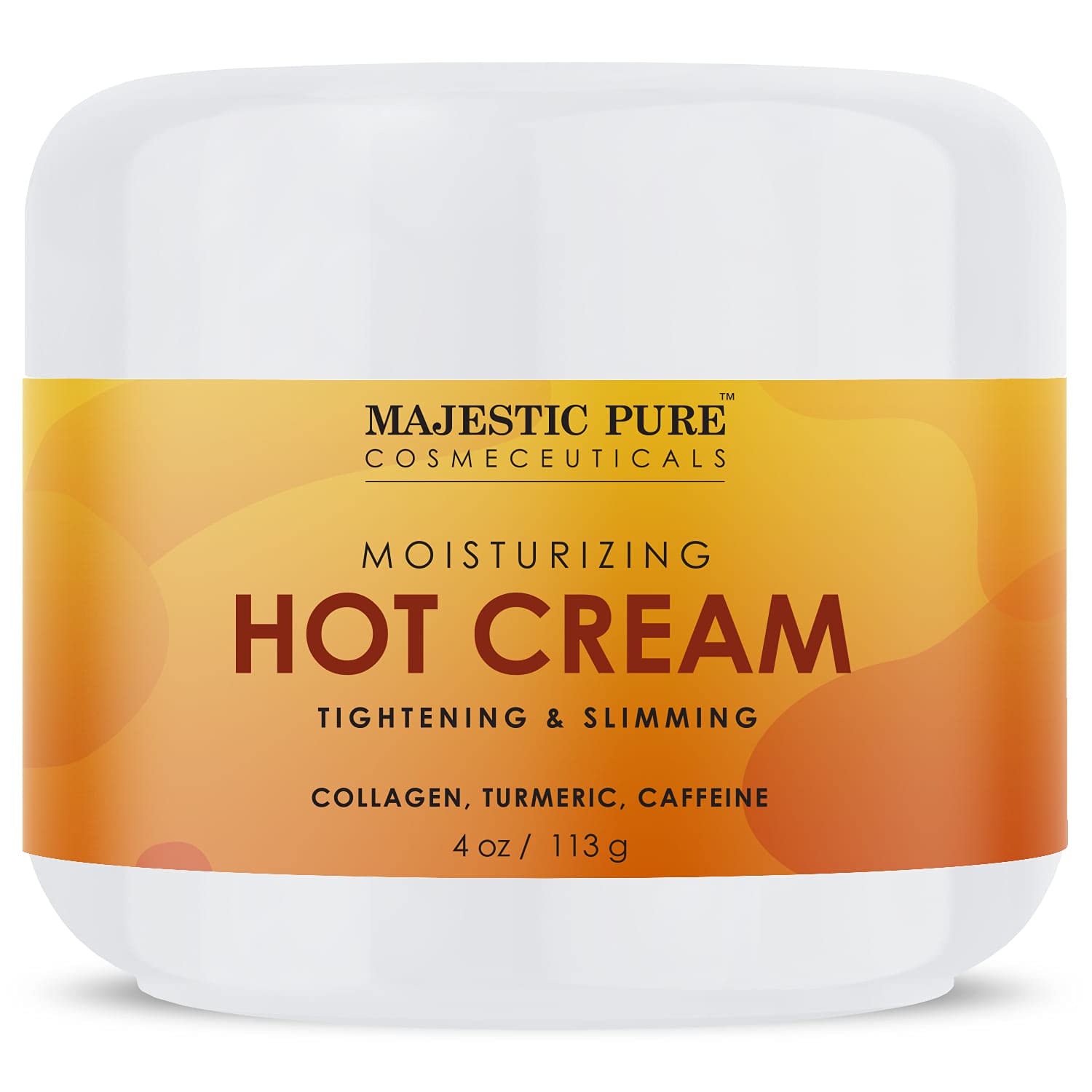 Majestic Pure Hot Cream - For Cellulite, Soothing, Relaxing, Tightening & Slimming - With Collagen, Turmeric, Vitamin A, E, Body Firming Cream, 4 Oz