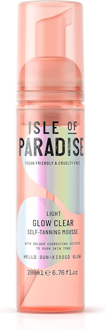Isle Of Paradise Self Tan Mousse, Light (200 Ml) Glow Clear Self Tanning Foam, Natural Ingredients & Vegan (Packaging May Vary)