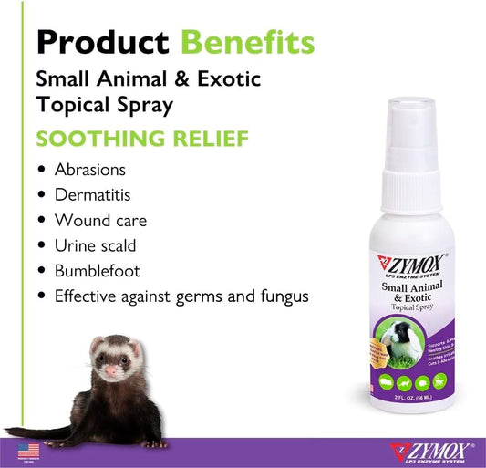 Zymox Small Animal & Exotic Topical Spray, 2 Oz. – Supports Healthy Skin For Dog, Cat, Rabbit, Guinea Pig, Ferret, Hamster, Chinchilla, Monkey