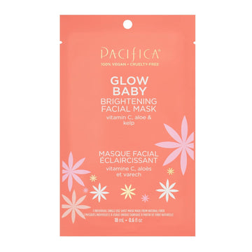 Pacifica Beauty, Glow Baby Brightening Face Mask, Sheet Mask, Skincare, Vitamin C, Aloe, Kelp, Brightening, Glowing Skin, Dullness, Fine Lines, Dark Spots, Dry Skin, Vegan & Cruelty Free