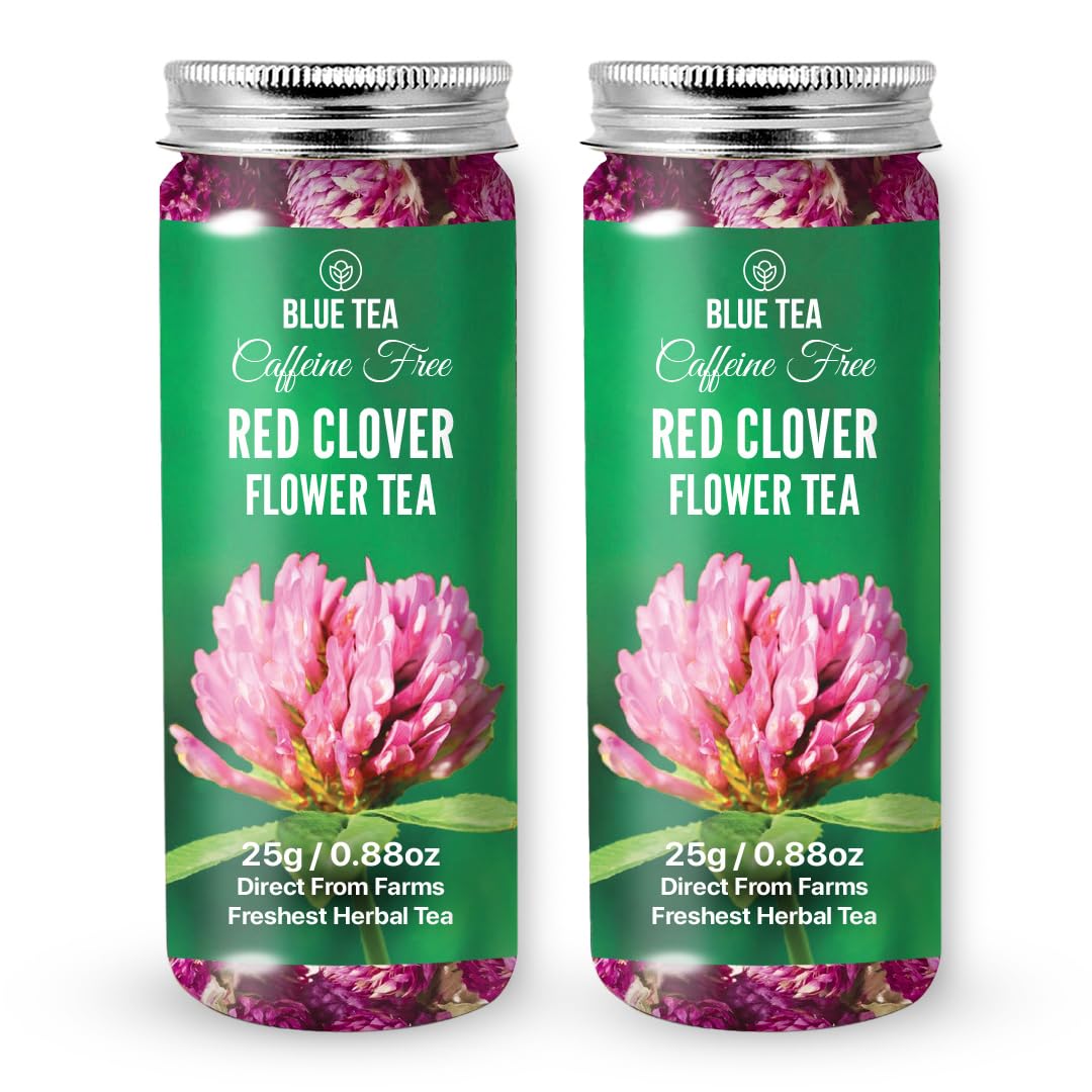 Blue Tea - Red Clover Tea Loose Leaf - 1.76 Oz (Pack Of 2) | Flower Based | Herbal Tea - Non-Bitter - Caffeine Free - Farm Fresh - 100% Natural - No Preservatives - Non-Gmo | Pet Jar Packaging