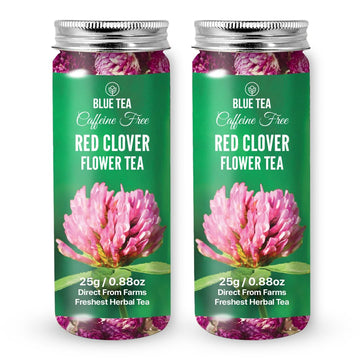 Blue Tea - Red Clover Tea Loose Leaf - 1.76 Oz (Pack Of 2) | Flower Based | Herbal Tea - Non-Bitter - Caffeine Free - Farm Fresh - 100% Natural - No Preservatives - Non-Gmo | Pet Jar Packaging