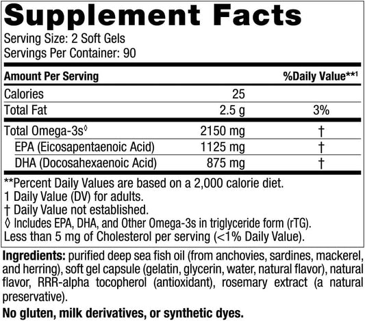 Nordic Naturals Ultimate Omega 2X, Lemon Flavor - 180 Soft Gels - 2150 mg Omega-3 - High-Potency Omega-3 Fish Oil with EPA & DHA - Promotes Brain & Heart Health - Non-GMO - 90 Servings