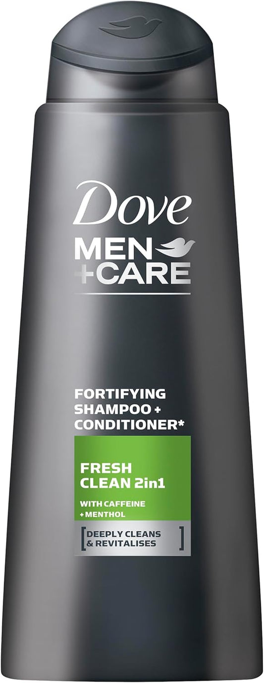 Dove Men+Care Fresh Clean 2 In 1 Shampoo And Conditioner Cleansing Shampoo With Caffeine And Menthol For Deeply Cleansed, Revitalised Hair 6X 400 Ml