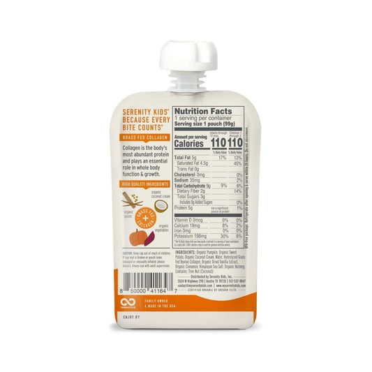 Serenity Kids Organic Pumpkin Spice Smoothie + Protein Baby Food, Dairy Free, 3.5 Ounces (Pack Of 12)