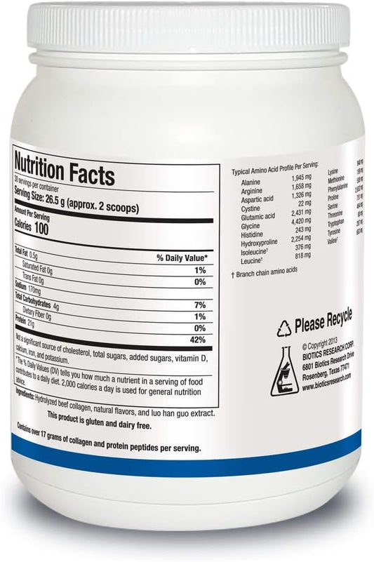 Biotics Reseach Hydrolyzed Collagen Protein Vanilla Crème Dairy-Free Collagen Protein Powder From Bone Broth, 21G Protein, Non-Gmo, Gluten Free, Easily Digested, Delicious Vanilla Crème Flavor. 28 Oz