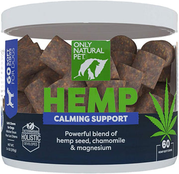 Only Natural Pet - Natural Hemp Soft Chew Bites for Dog Stress & Anxiety Relief - L-Theanine, Chamomile & Lemon Balm - Hemp Oil Calming Chews for Dogs - 60 Count