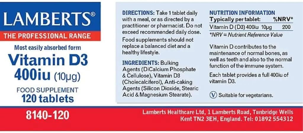 Lamberts Vitamin D3 400Iu (10µg) 120 Tablets