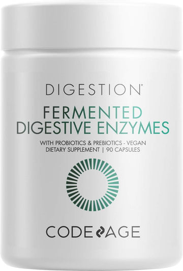 Codeage Digestive Enzymes Supplement, 3-Month Supply, Gut Health Probiotics, Prebiotics, Fermented Multi Enzymes, Plant-Based Superfood, One Capsule A Day, Vegan, Non-Gmo, 90 Capsules