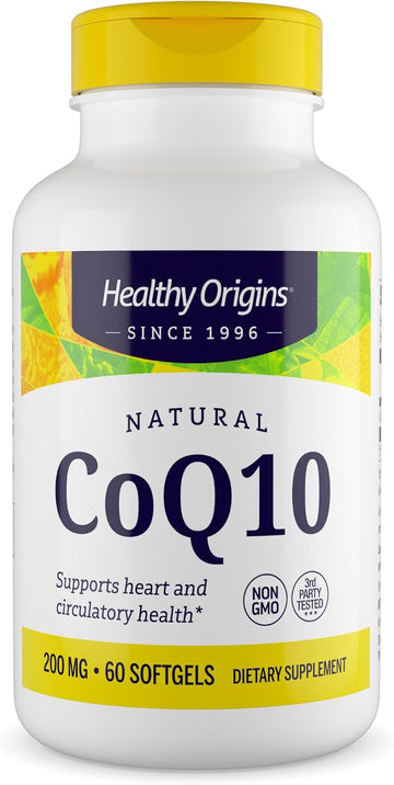 Healthy Origins® Coq10 200 Mg – Natural Trans-Isomer Ubiquinone – Yeast Fermented, Supports Heart Health & Cellular Energy – Non-Gmo 60 Softgels