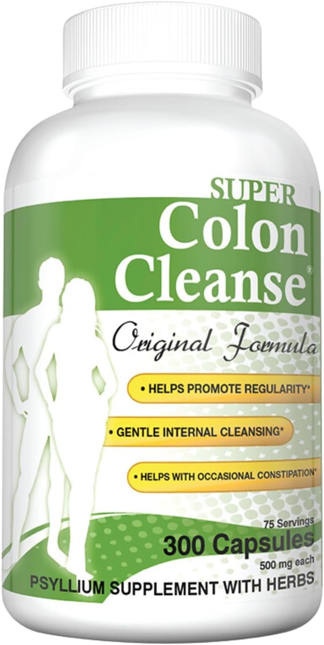 Health Plus Super Colon Cleanse Original Formula (1991-2018), 300 Capsules, 6 Cleanses - Digestive Support, Constipation Relief With Psyllium Husk And Senna Leaf