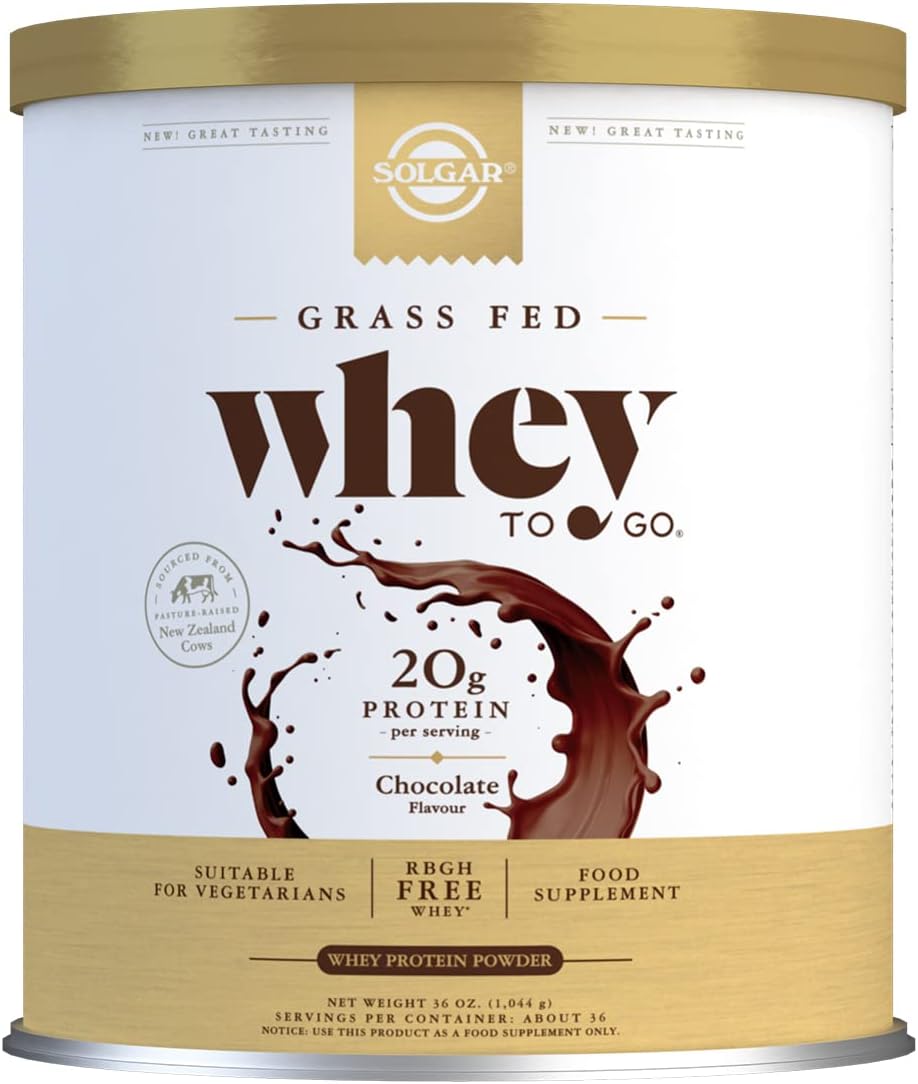 Solgar Grass Fed Whey To Go Protein Powder Chocolate, 2.3 Lb - 20G Of Grass-Fed Protein From New Zealand Cows - Great Tasting & Mixes Easily - Supports Strength & Recovery - Non-Gmo, 36 Servings