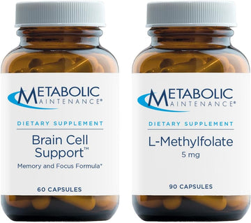 Metabolic Maintenance Brain Cell Support + L-Methylfolate 5mg - Citicoline, DMAE, Phosphatidylserine + Ginkgo to Support Memory + Focus (60 Caps), Methylated Folate for Daily Use (90 Caps)