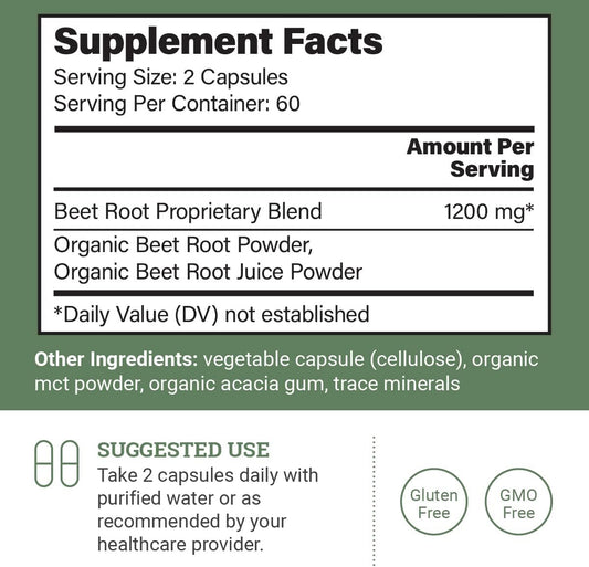 Organic Beet Root Capsules 1200 Mg - Beet Root Powder & Juice Blend Supplement For High Blood Pressure And Circulation, Blood Flow Supplement For Men And Women - 120 Capsules
