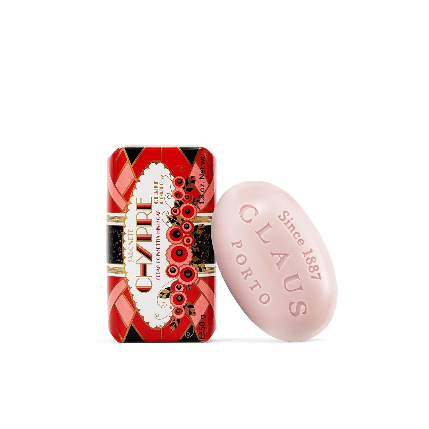 Claus Porto - Chypre Cedar Poinsettia Mini Soap | Soothing, Cleansing, Nourishing | Handcrafted, Aromatic, Floral, Fruity (50G | 1.7 Oz)