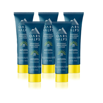 Oars + Alps Everyday SPF 35 Sunscreen Body Lotion, Infused with Aloe Leaf Juice and Vitamin E, Water and Sweat Resistant, 1 Fl Oz Each, 5 Pack
