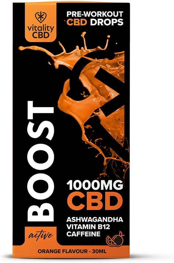 Vitality CBD Active Boost Drops with Vitamin B12, Caffeine, Ashwagandha, 1000mg of CBD, 30ml, Orange Flavour, NO THC : Amazon.co.uk: Health & Personal Care
