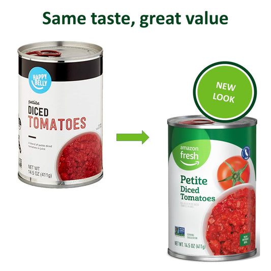 Amazon Fresh, Petite Diced Canned Tomatoes, 14.5 Oz (Previously Happy Belly, Packaging May Vary)