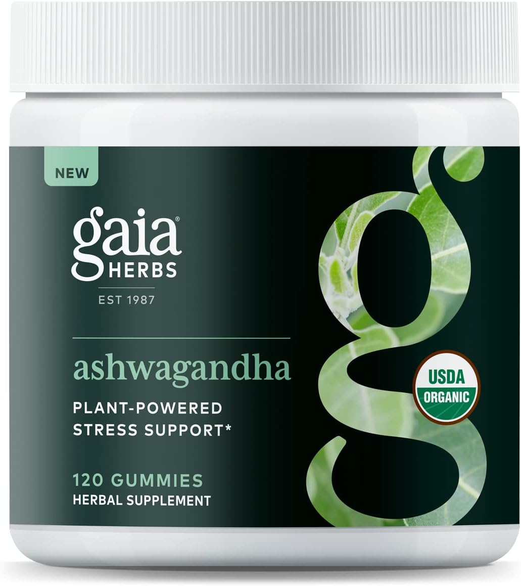 Gaia Herbs Organic Ashwagandha Gummies, Stress Support, Cinnamon, Ginger, Gluten Free, Vegan, 120 Count