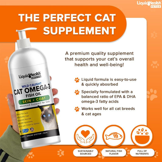 Liquid Health Pets Purr-Fection Omega 3 Fish Oil For Cats - Liquid Omega 3 For Cats With Epa+Dpa+Dha, Cat Omega 3 Supplement May Reduce Itching, Support Joint, Immunity, Brain, Heart Health (8 Oz)