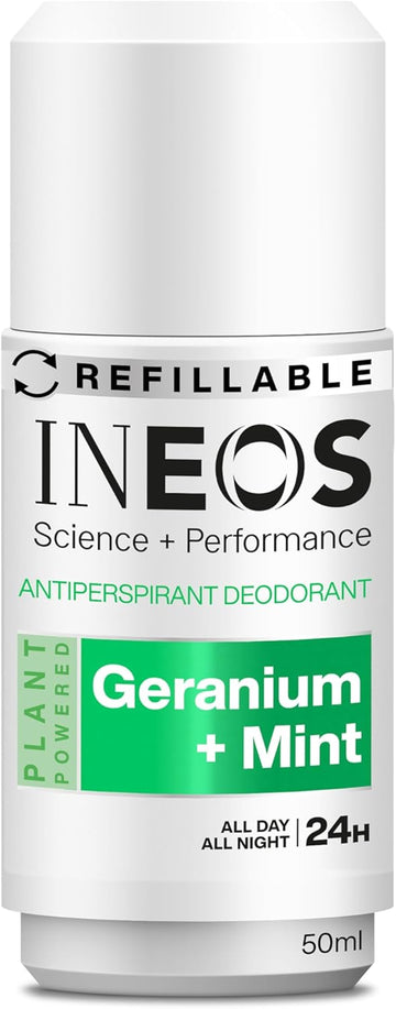 Ineos Skin Science - All Day + All Night 24H Freshness + Protection Antipersprirant Deodorant Roll On Geranium + Mint - With Skinactiv Cooling Tech™ - Plant Powered 50Ml