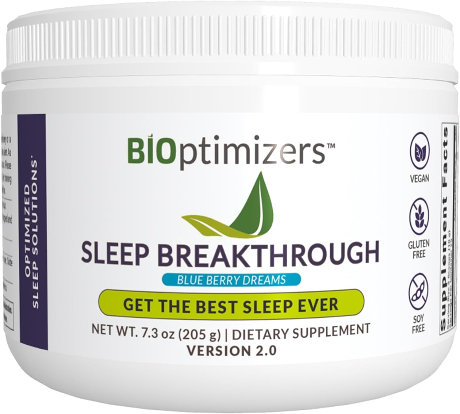 BiOptimizers Sleep Breakthrough 2.0 ? Natural Support Supplement | Calming Relief Aid Adults | Non Habit Forming | 202.5 g Powder Blue Berry Dreams