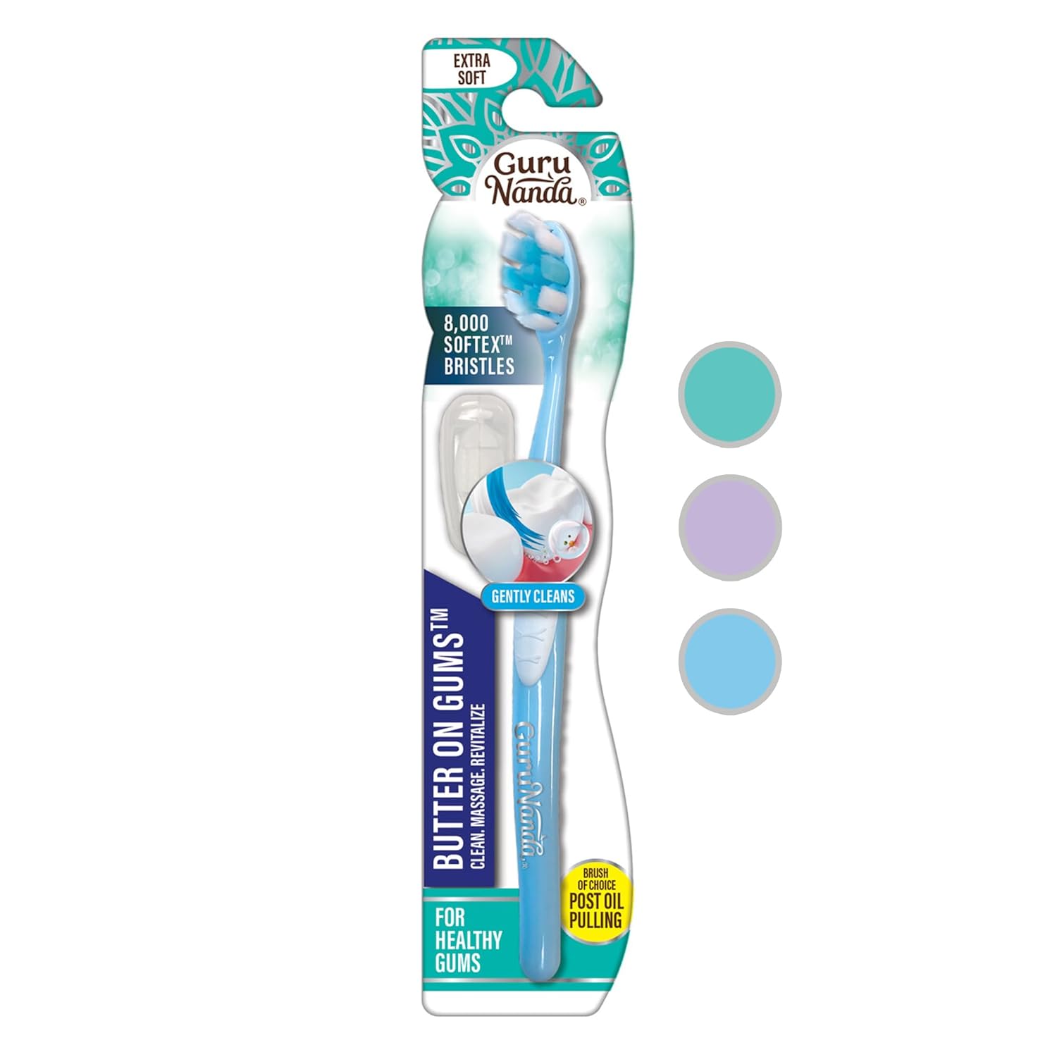 Gurunanda Butter On Gums Xtra Clean Toothbrush With Brush Cap, Soft Bristles For Sensitive Gums, Soft Toothbrush For Kids & Adults, 1Ct