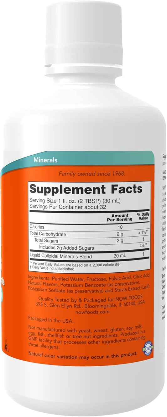 Now Foods Supplements, Colloidal Minerals Liquid, Plant Derived, Essential Trace Minerals, Raspberry, 32-Ounce
