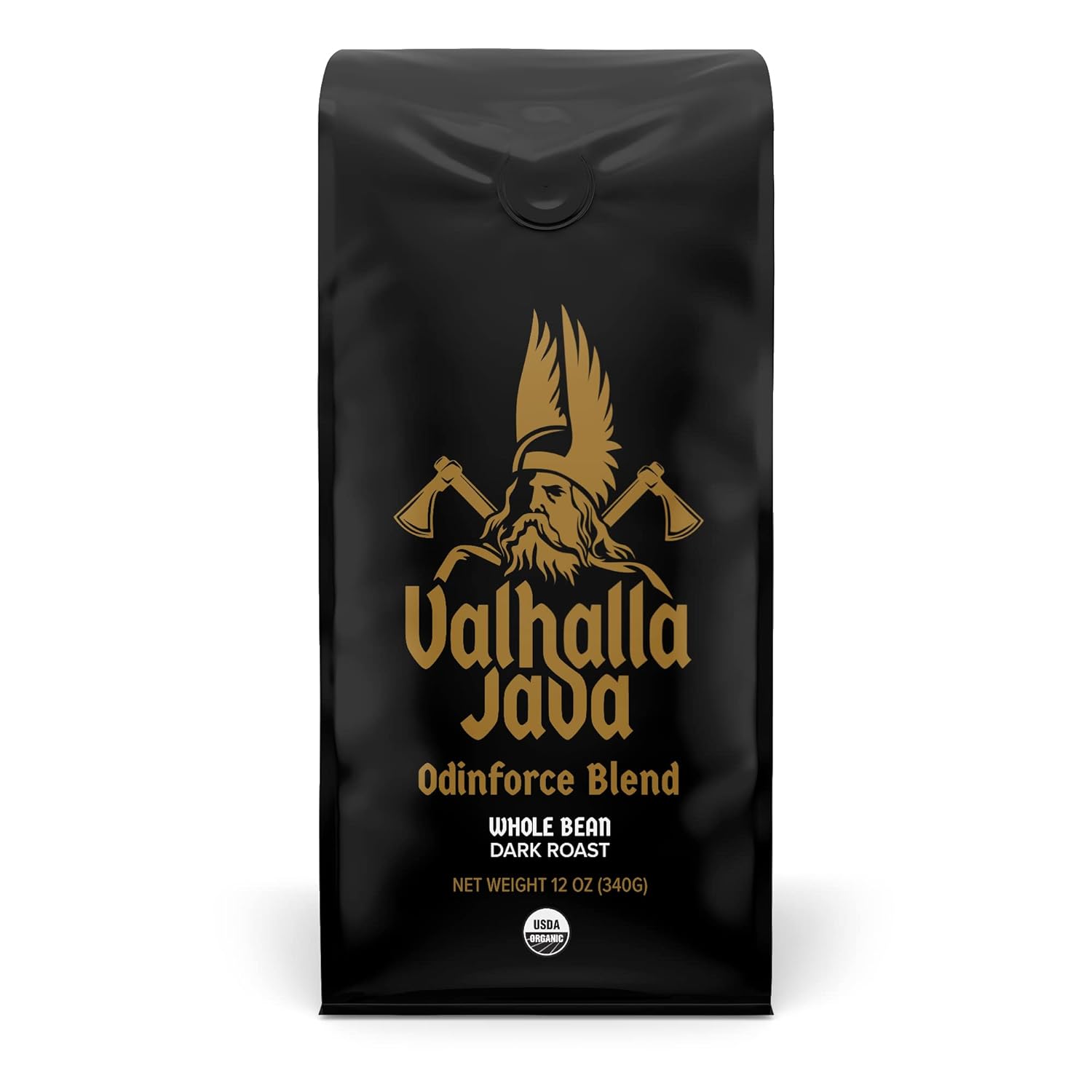 Death Wish Coffee Co. Valhalla Java Odinforce Blend - Whole Bean Dark Roast - Extra Kick of Caffeine - Arabica & Robusta Coffee Beans - Dark Roast Coffee Beans 12 Ounce (Pack of 1)