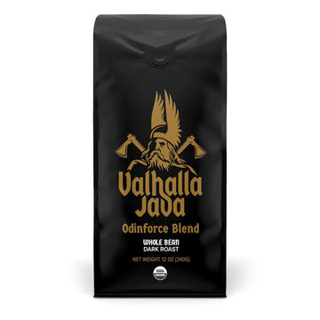 Death Wish Coffee Co. Valhalla Java Odinforce Blend - Whole Bean Dark Roast - Extra Kick of Caffeine - Arabica & Robusta Coffee Beans - Dark Roast Coffee Beans 12 Ounce (Pack of 1)