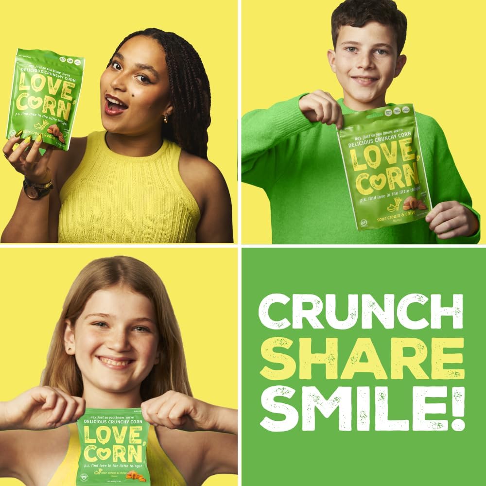 LOVE CORN Sour Cream & Chive Crunchy Corn Snack 115g x 6 Bags – Healthy Snacks Ideal for Gluten Free & Vegan Diets – Low Sugar Alternative for Crisps, Mixed Nuts & Pretzels – Perfect To Graze On : Amazon.co.uk: Grocery