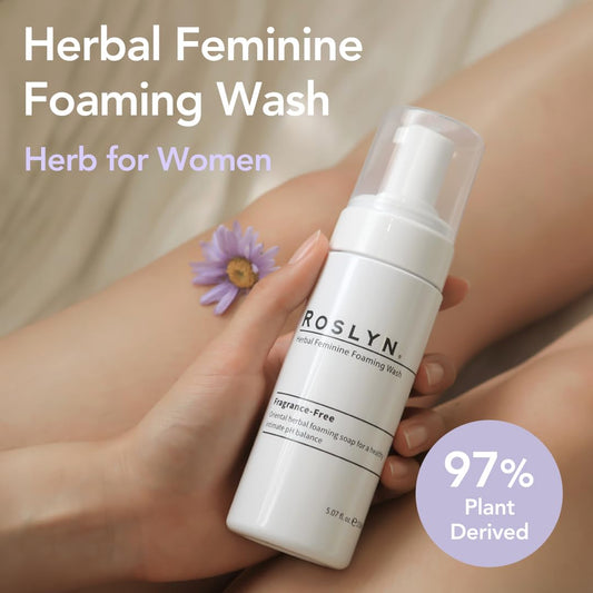 ROSLYN Herbal Feminine Foaming Wash, Cleansing Foam - pH Balance Intimate Wash Women, Unscented, Sensitive Skin, All Skin Types, 100% Vegan (5oz)