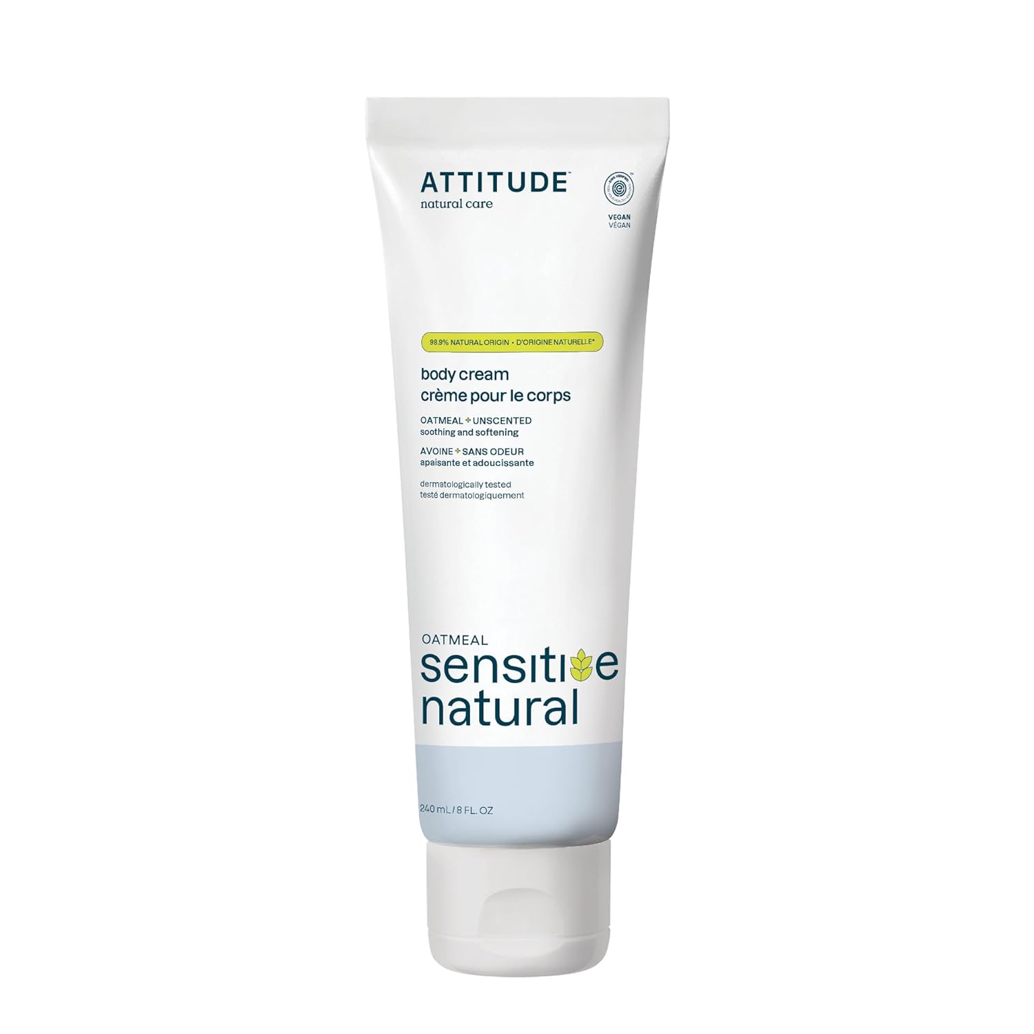 Attitude Body Cream For Sensitive Skin With Oat, Ewg Verified, Dermatologically Tested, Vegan, Extra Gentle, Unscented, 8 Fl Oz