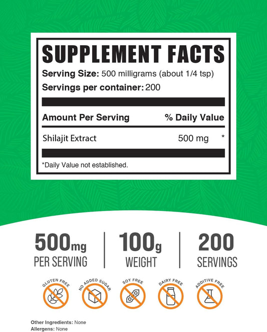 Bulksupplements.Com Shilajit Extract Powder - Fulvic Acid Supplement, Shilajit Supplement - Gluten Free, 500Mg Per Serving Of Shilajit Powder, 100G (3.5 Oz) (Pack Of 1)