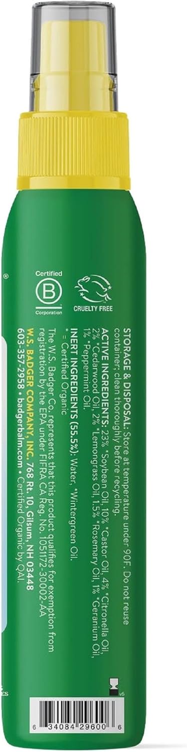 Badger - Anti-Bug Shake & Spray, Deet-Free Natural Bug Spray, Eco-Friendly, Certified Organic Mosquito Spray, Great For Kids, Insect Repellent, 4 Fl Oz