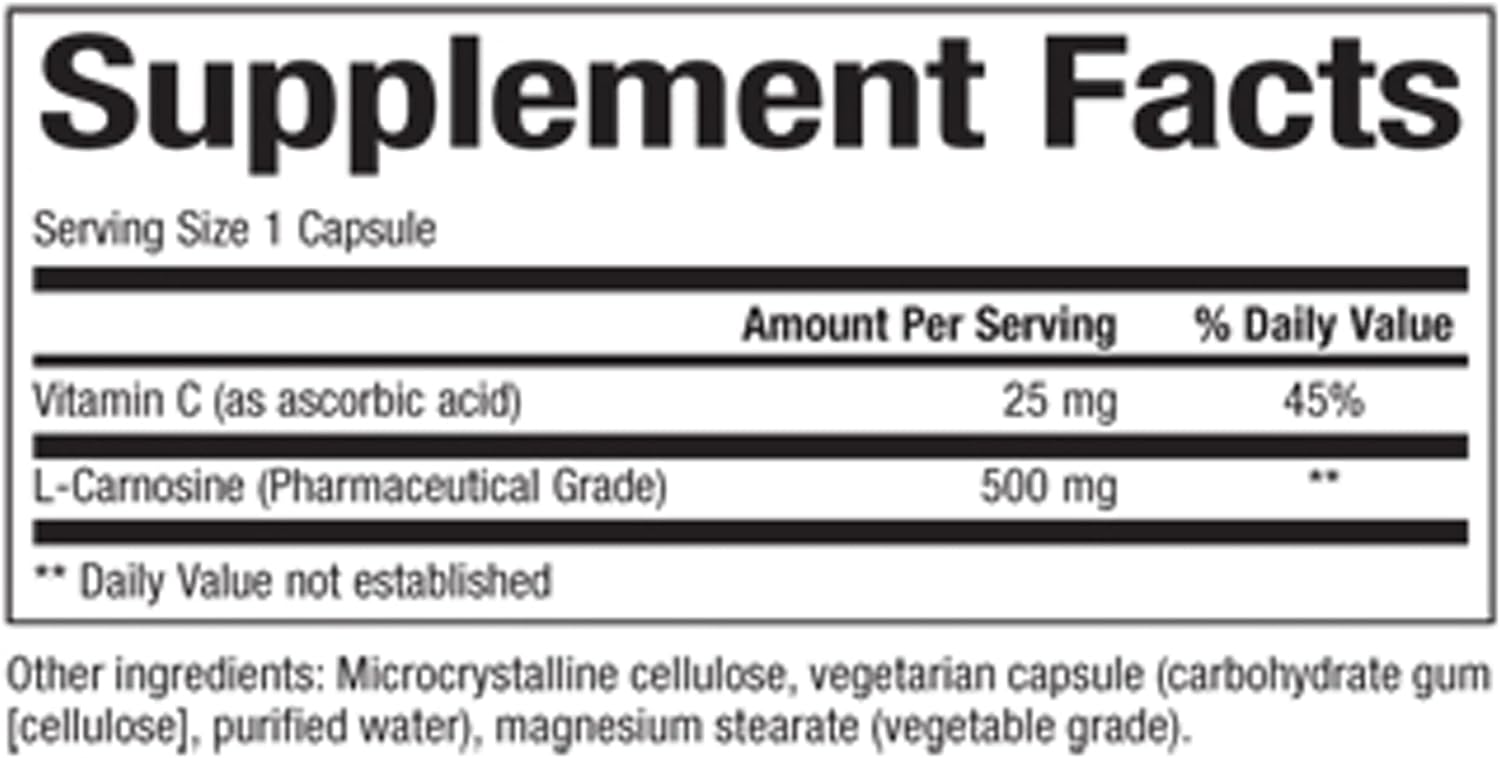 Natural Factors, L-Carnosine 500 mg, Supports Healthy Aging, Muscle and Brain Function, Dietary Supplement, 60 capsules (60 servings) : Health & Household