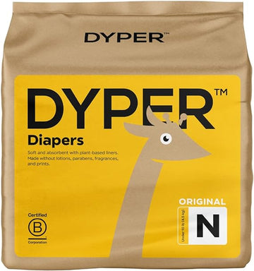 DYPER Viscose from Bamboo Baby Diapers Size Newborn | Honest Ingredients | Cloth Alternative | Day & Overnight | Made with Plant-Based* Materials | Hypoallergenic for Sensitive Newborn Skin, Unscented