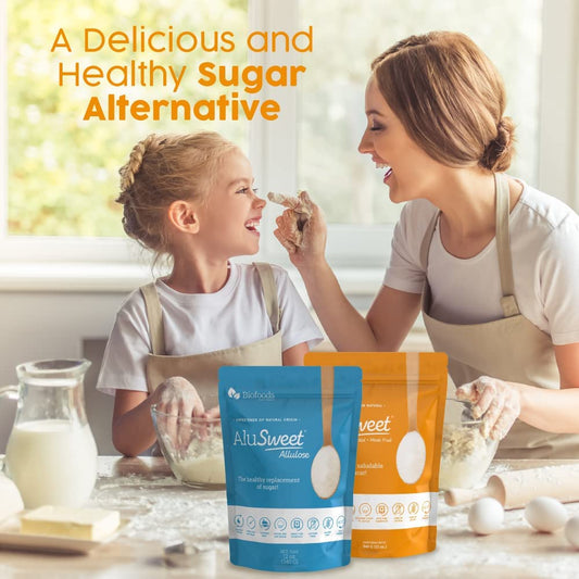 Alusweet 2-Pack Kit Includes (1) Allulose Zero Calorie Sweetener & (1) Allulose Monk Fruit & Erythritol Sweetener - 24 Oz - 1:1 Sugar Substitute, Keto-Friendly, Organic, Plant-Based Substitute