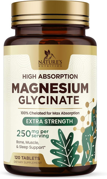 Magnesium Glycinate 250 Mg - 100% Chelated Magnesium Supplement, High Absorption Magnesium 250Mg For Muscle, Heart, Bone & Nerve Health Support, Gluten Free Vegan Non-Gmo, 120 Count Magnesio Glycinate