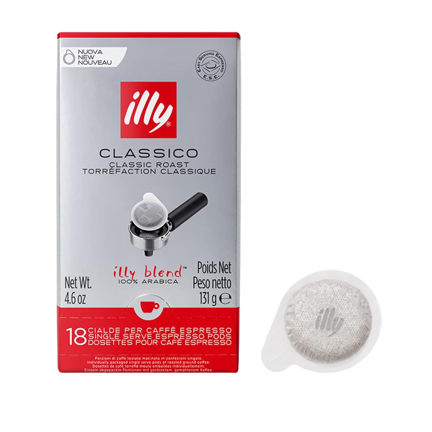 Illy E.S.E. Coffee - Single-Serve Coffee Pods – Classico Medium Roast - Notes Of Chocolate & Caramel - For E.S.E Coffee Machines - Extraordinary Aroma & Body – 18 Count